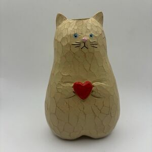 cat shaped flower vase with red heart